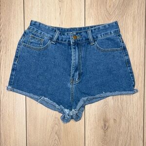 SHEIN Blue High-Waisted Jean Shorts Fitted Style